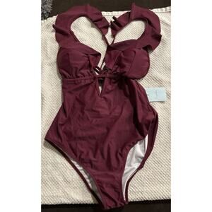 CUPSHE SWIM ONE-PIECE BATHING SUIT WOMENS SIZE L New Burgundy